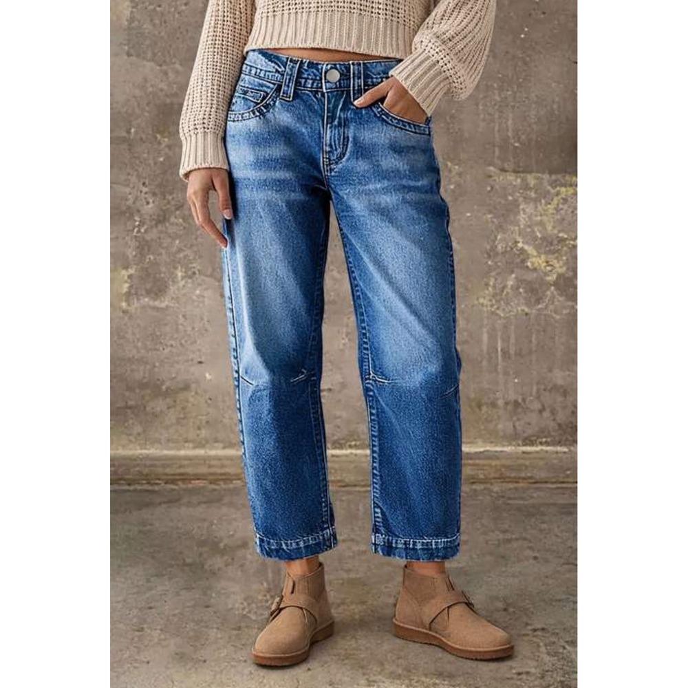 Flamingals XL Blue Stitch Detail Mid Waist Straight Leg Crop Jeans NWT